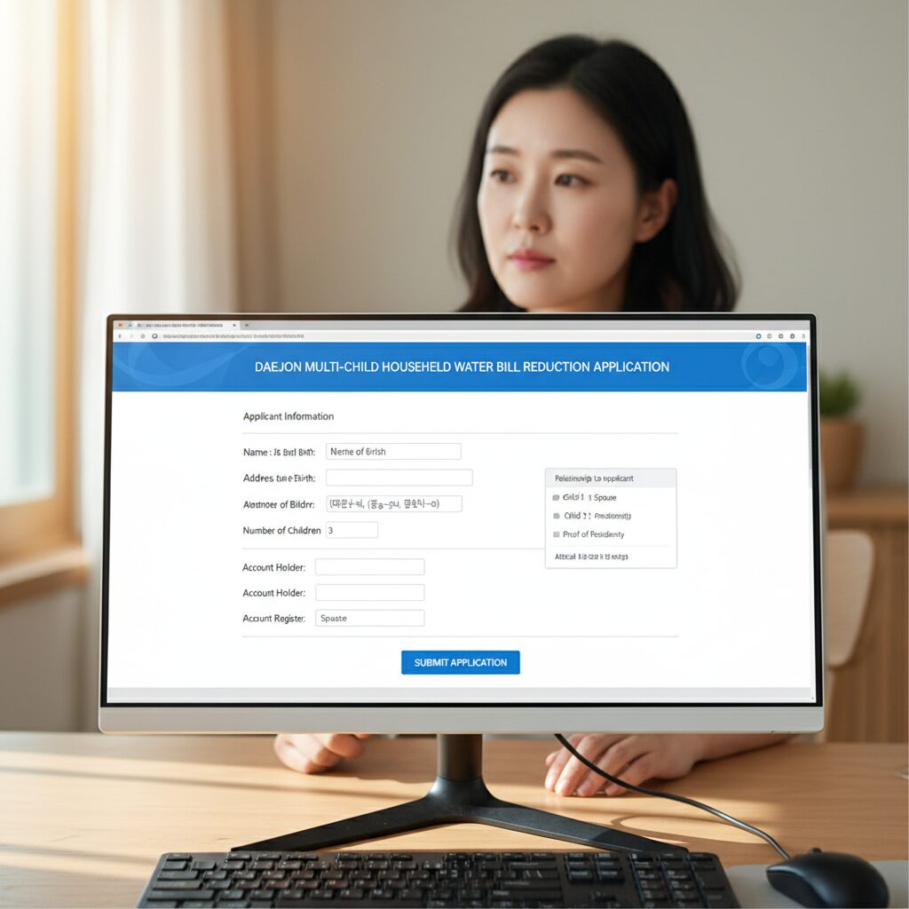 대전시 다자녀 수도요금 감면 온라인 신청 화면 예시