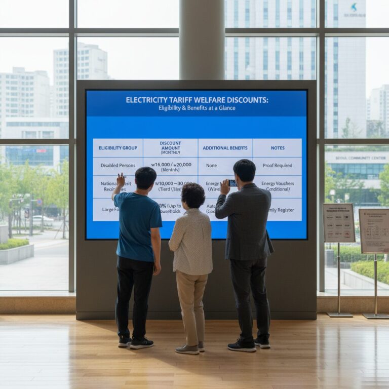 전기요금 복지할인 대상별 할인 금액과 혜택을 한눈에 보여주는 인포그래픽