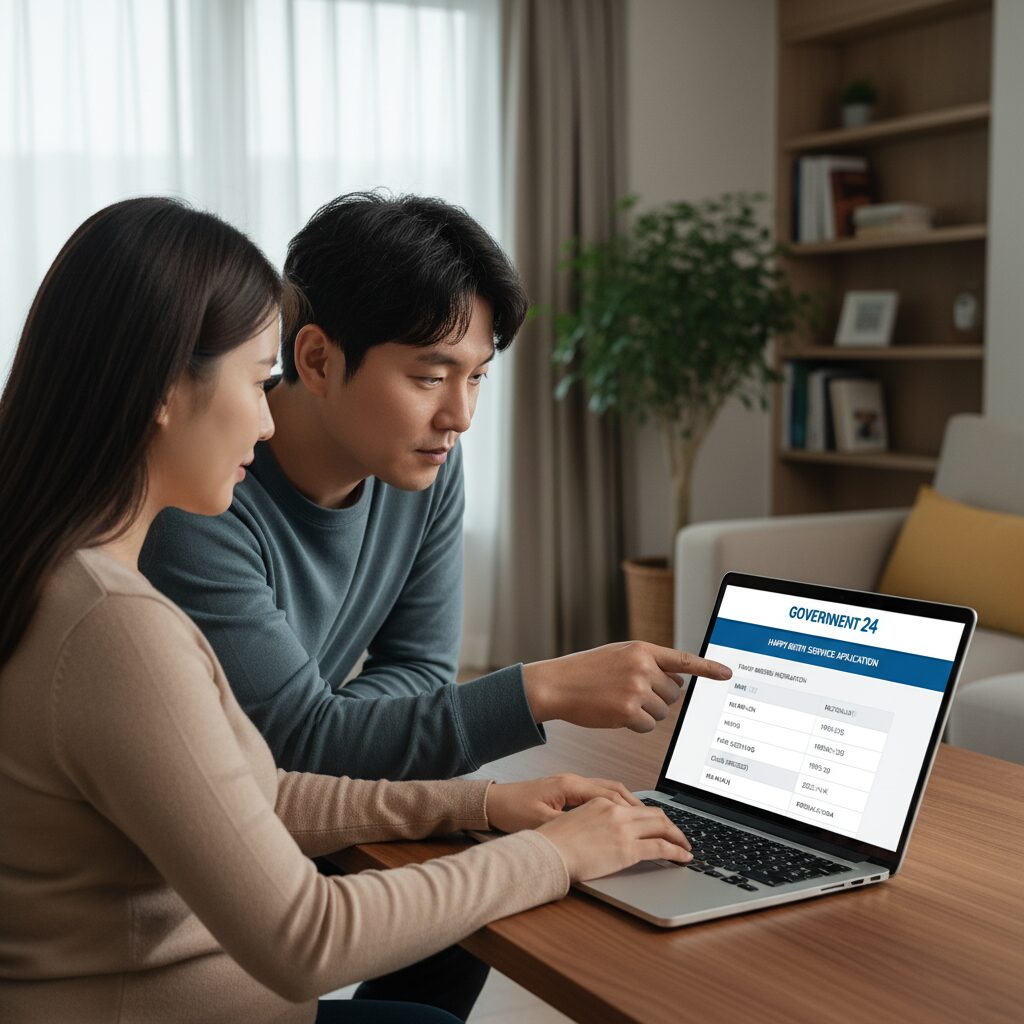 정부24 행복출산 서비스 신청 화면에서 가족 구성원 정보를 입력하는 모습