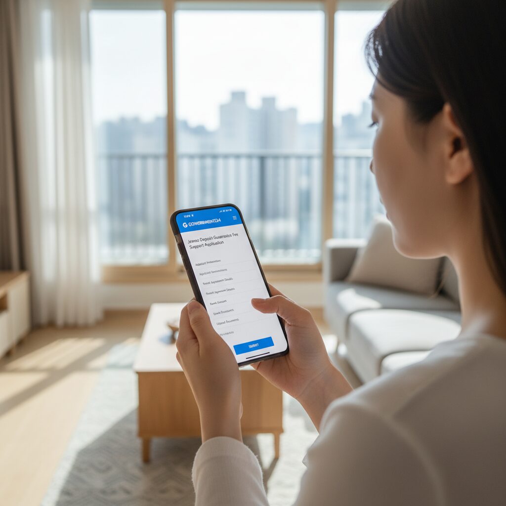 정부24 웹사이트에서 전세보증금 보증료 지원 신청 페이지가 표시된 모바일 화면