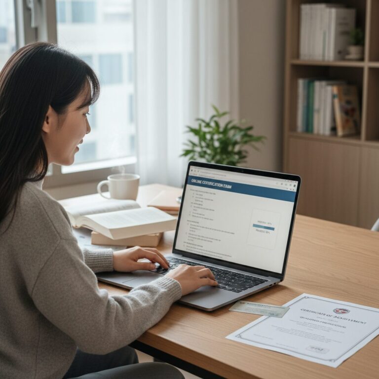 평생교육바우처로 책상에서 자격증을 취득하는 모습