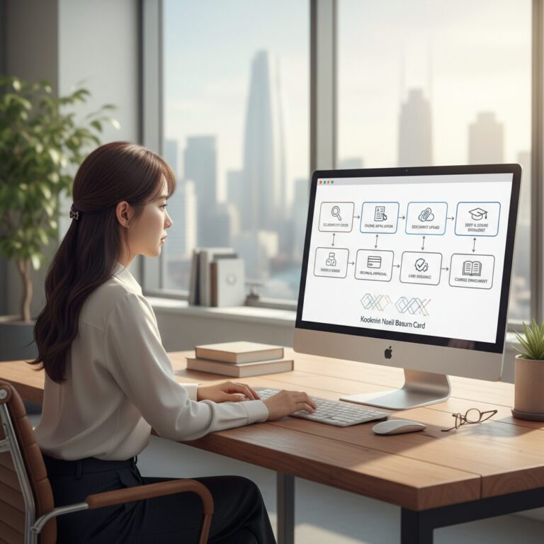 국민내일배움카드 신청 과정을 설명하는 그래픽 이미지