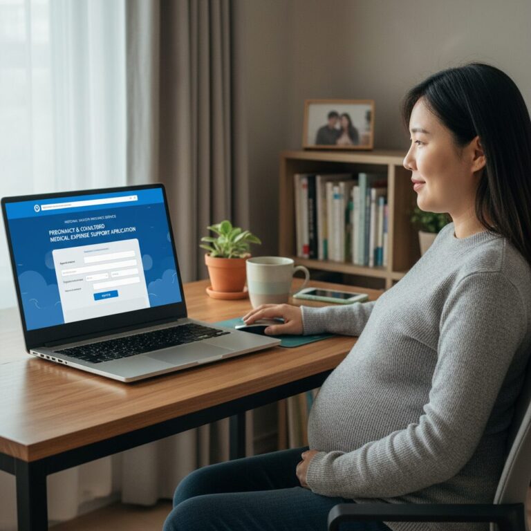 건강보험공단 홈페이지에서 임신출산 진료비 지원을 신청하는 모습