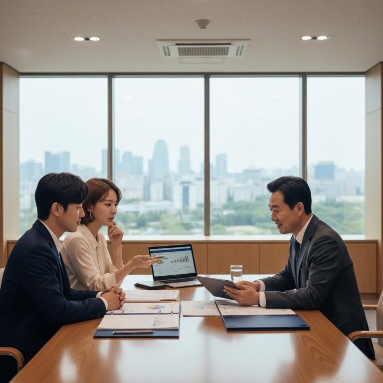 오피스텔 구입 자금 대출 상담을 받고 있는 젊은 커플