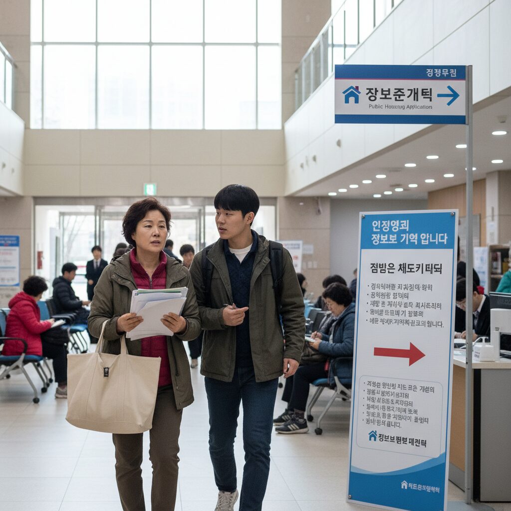 영구임대주택 신청을 위해 주민센터를 방문하는 모습