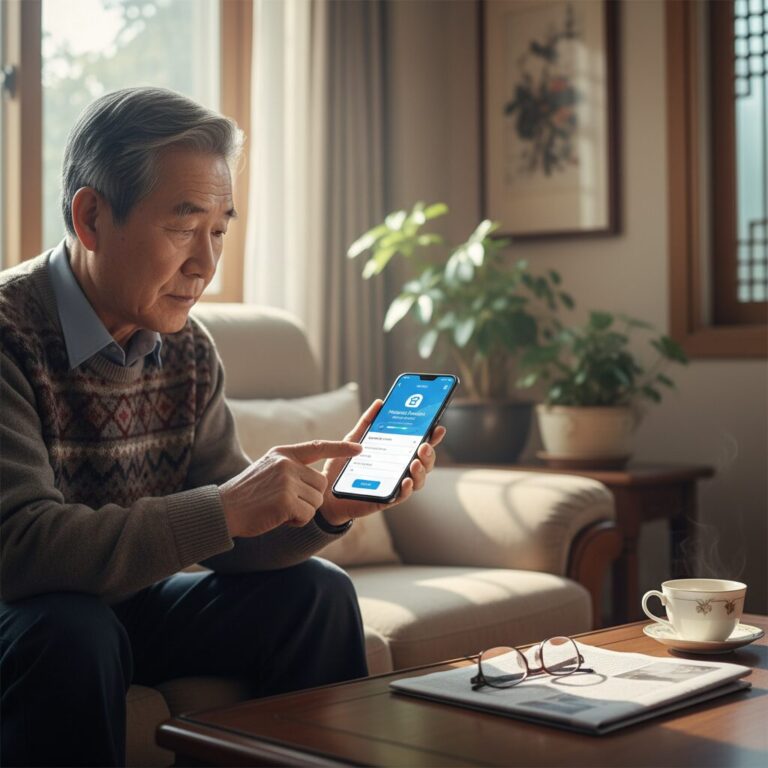 스마트폰으로 국민연금 실버론 신청하는 모습