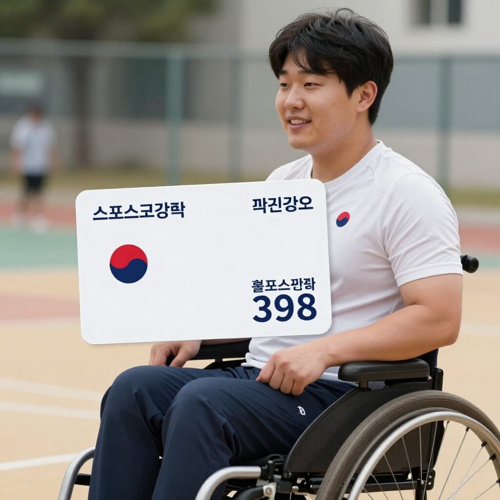 장애인 스포츠강좌이용권 카드를 손에 들고 미소 짓는 사람