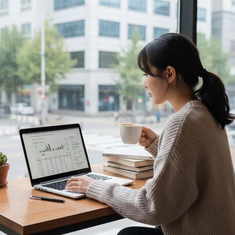 대학생이 노트북으로 국가장학금 정보를 확인하는 모습