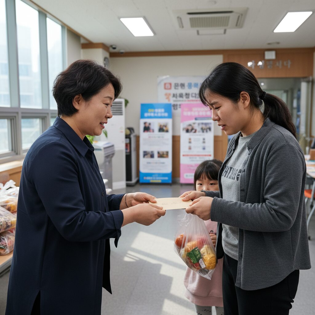 긴급 복지 생계 지원을 나타내는 손길과 도움의 상징 이미지