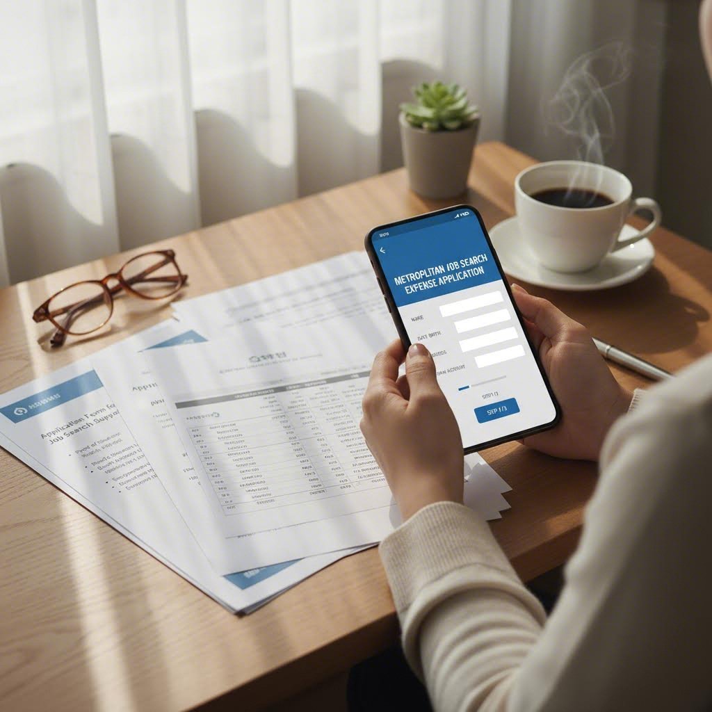 광역구직활동비 신청을 위한 서류와 스마트폰 화면