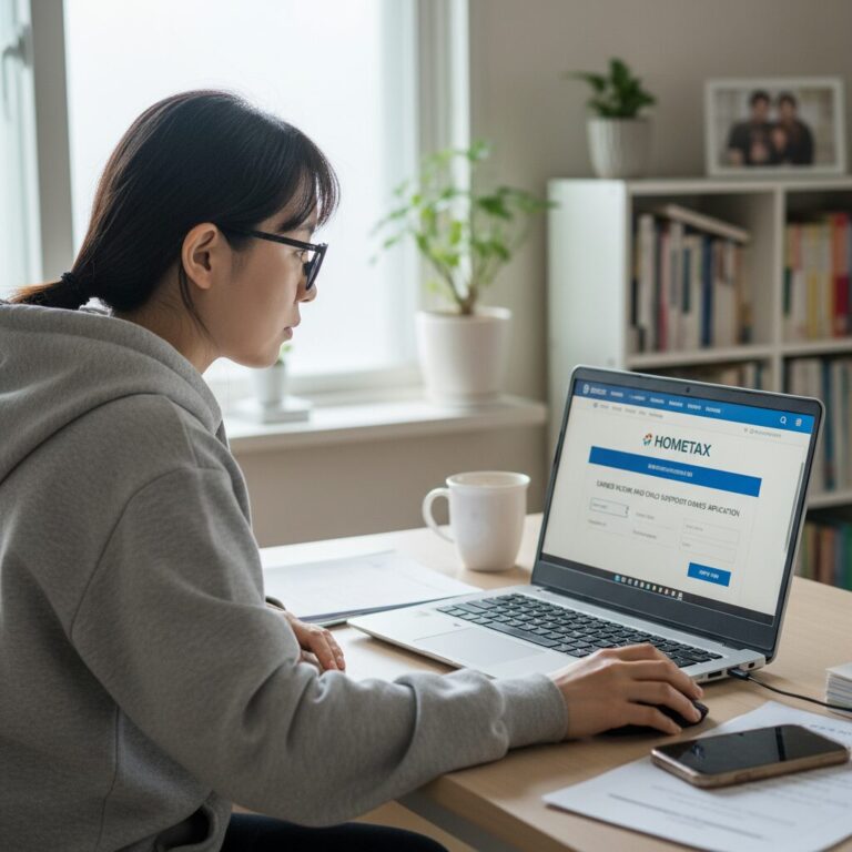 국세청 홈택스에서 근로자녀장려금 신청 화면을 확인하는 모습