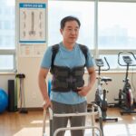 산재보험으로 보상받은 허리 보조기를 착용한 모습