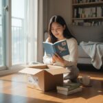 책나래 서비스를 통해 집으로 배송되는 책과 택배 상자