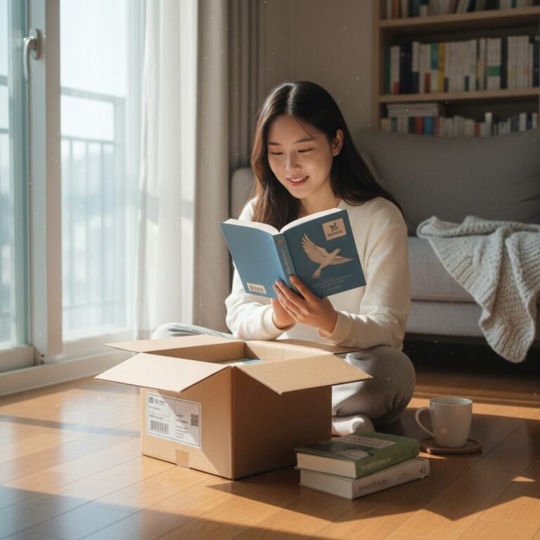책나래 서비스를 통해 집으로 배송되는 책과 택배 상자