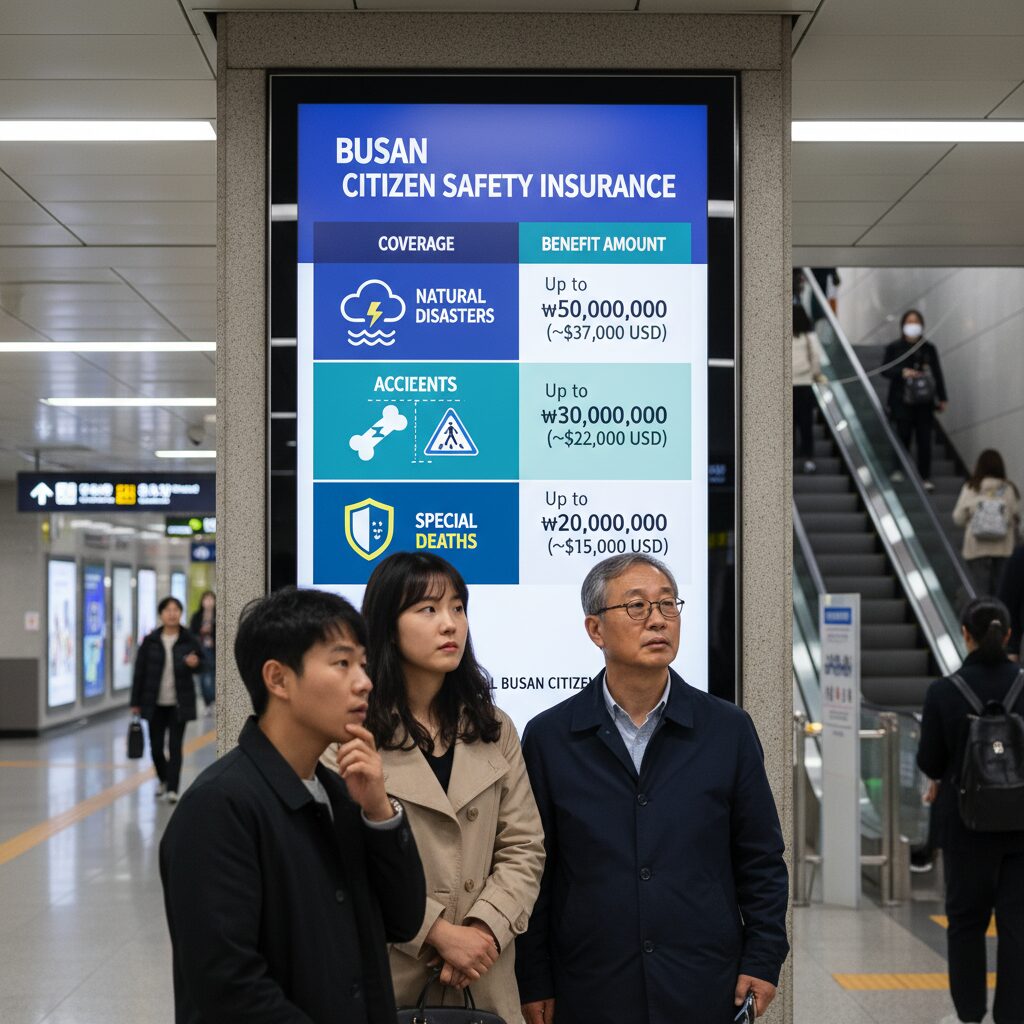 부산 시민안전보험 보장 범위와 금액을 설명하는 인포그래픽