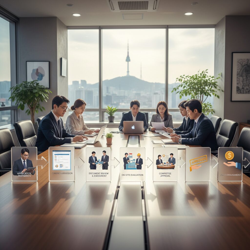 일반경영안정자금 신청부터 승인까지 단계별 과정 도식화