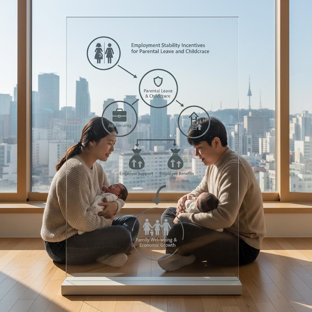 출산육아기 고용안정장려금 개념을 설명하는 그래픽 이미지