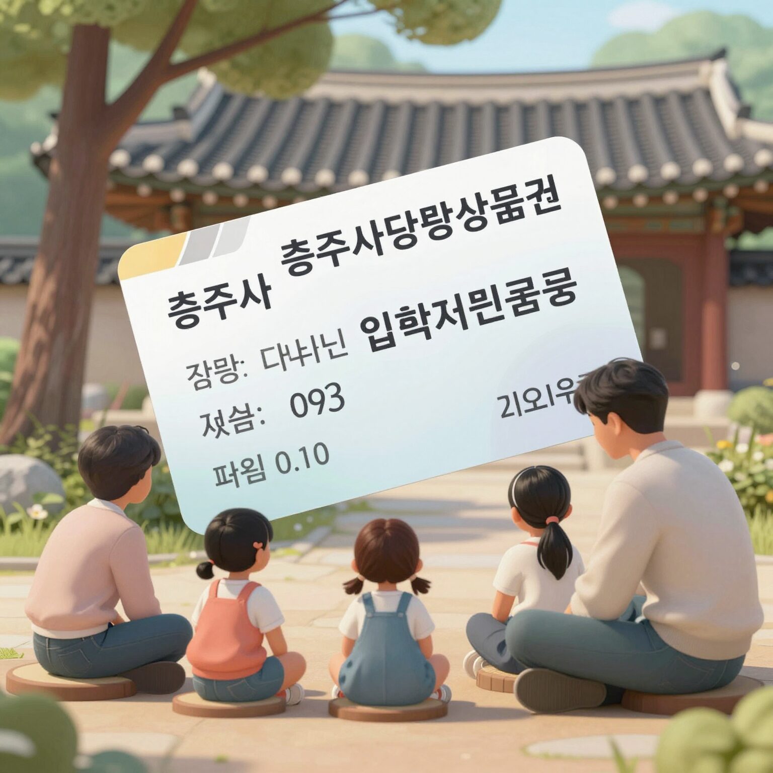 충주사랑상품권 카드로 표현된 충주시 다자녀 가정 입학지원금 지원 개념