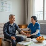 지역사회 통합건강증진 서비스 개념도, 보건소 간호사가 어르신 가정을 방문하여 혈압을 측정하는 모습