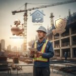 건설현장에서 일하는 근로자와 퇴직공제금, 대부금을 나타내는 아이콘이 함께 있는 이미지