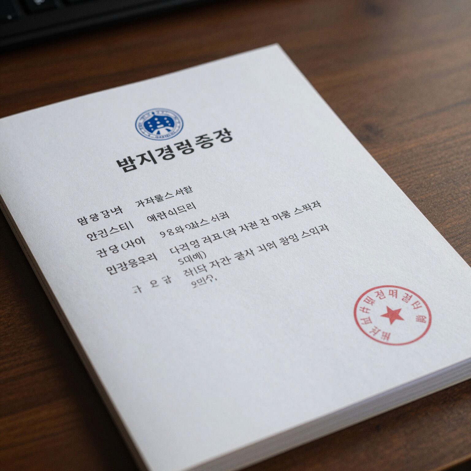 해외 범죄경력증명서와 아포스티유 인증 스탬프가 놓여 있는 책상 위 모습