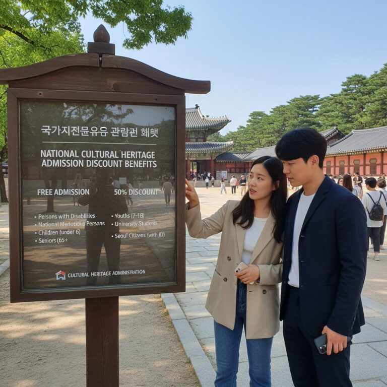 국가지정문화유산 관람료 감면 혜택을 소개하는 안내판 이미지