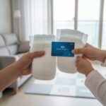 국민행복카드와 기저귀를 들고 있는 가족의 손 사진