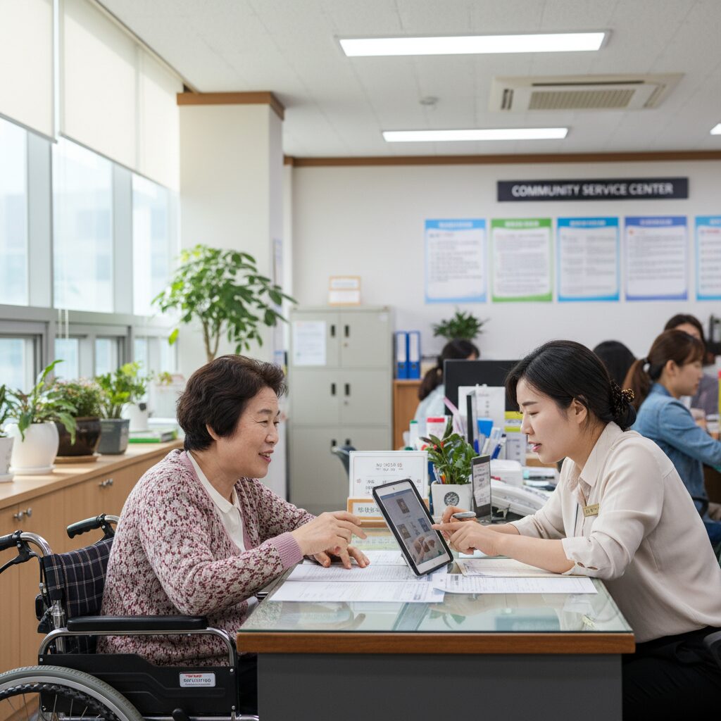 주민센터에서 장애인연금 상담을 받는 모습