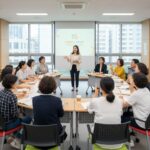 드림스타트 부모교육 현장에서 강사가 참여자들과 대화를 나누는 모습