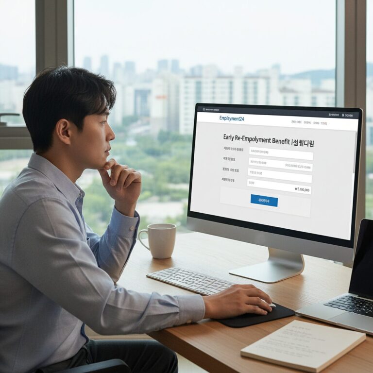 고용24 웹사이트에서 조기재취업수당 모의계산 화면