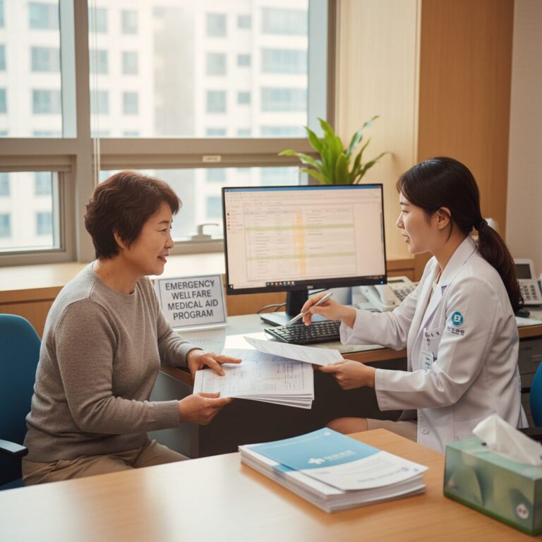 긴급복지 의료지원 병원에서 지원금 안내를 받는 모습