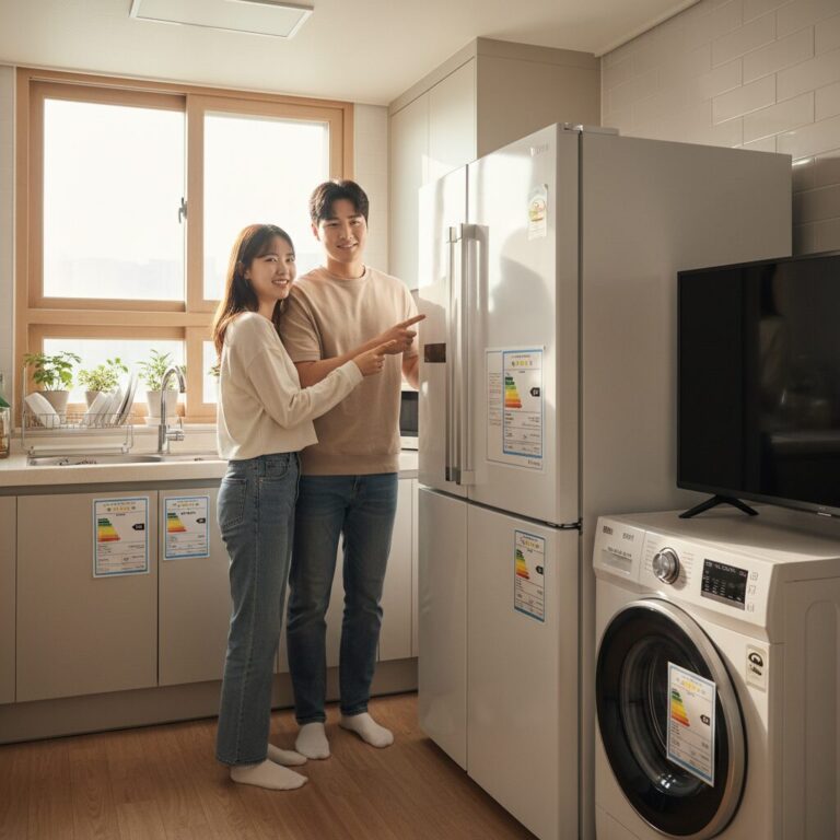 에너지 효율 등급 라벨이 부착된 가전제품 예시