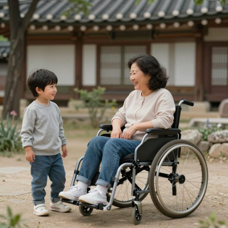발달장애인 가족이 함께 웃으며 휴식을 즐기는 모습