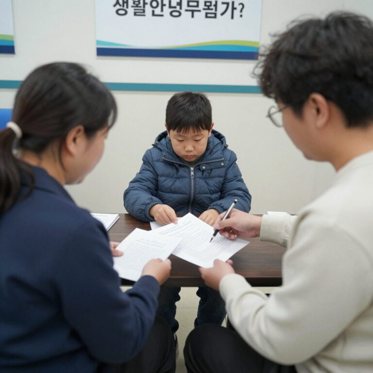 세종시 저소득 한부모가족이 주민센터에서 생활안정지원금 상담을 받는 모습