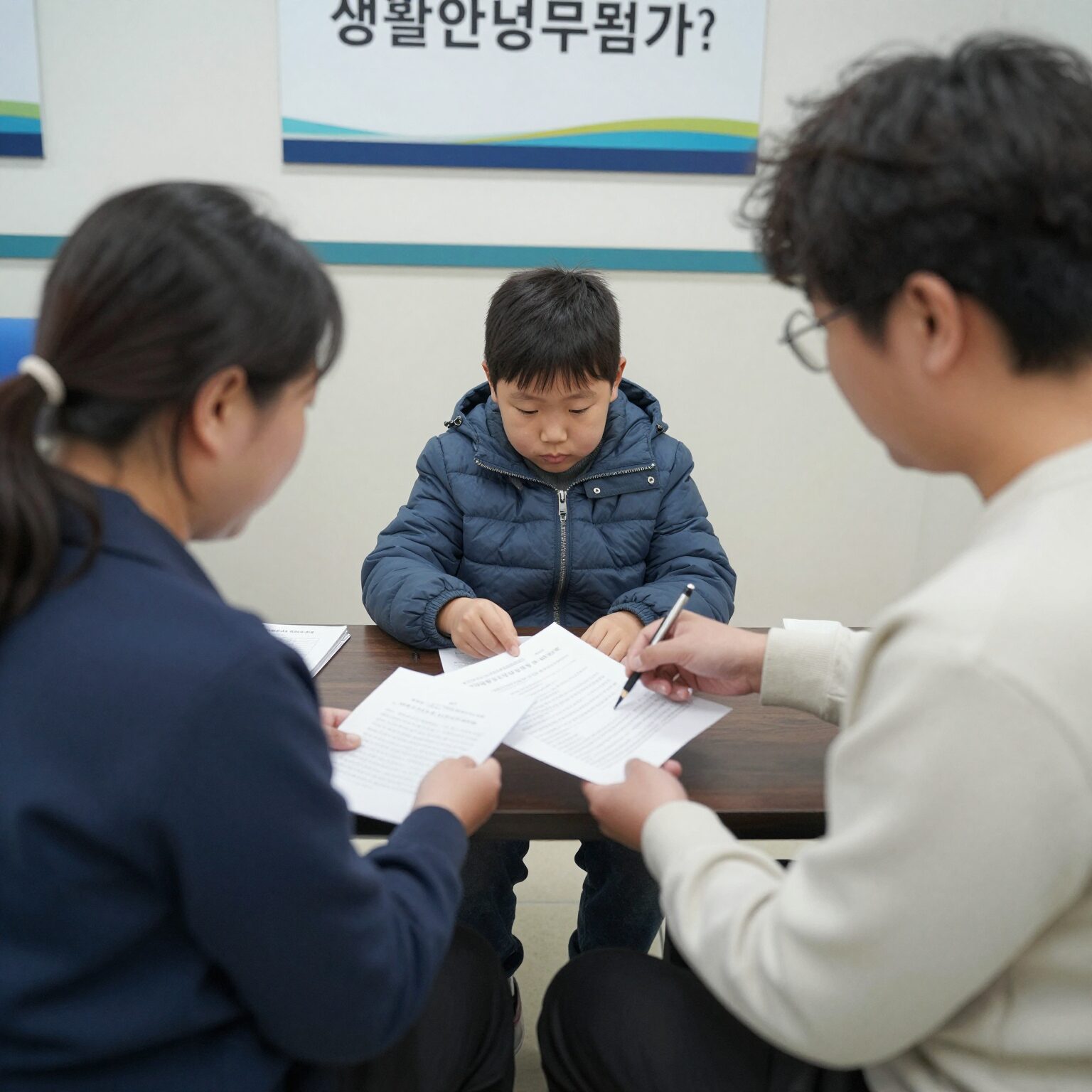 세종시 저소득 한부모가족이 주민센터에서 생활안정지원금 상담을 받는 모습