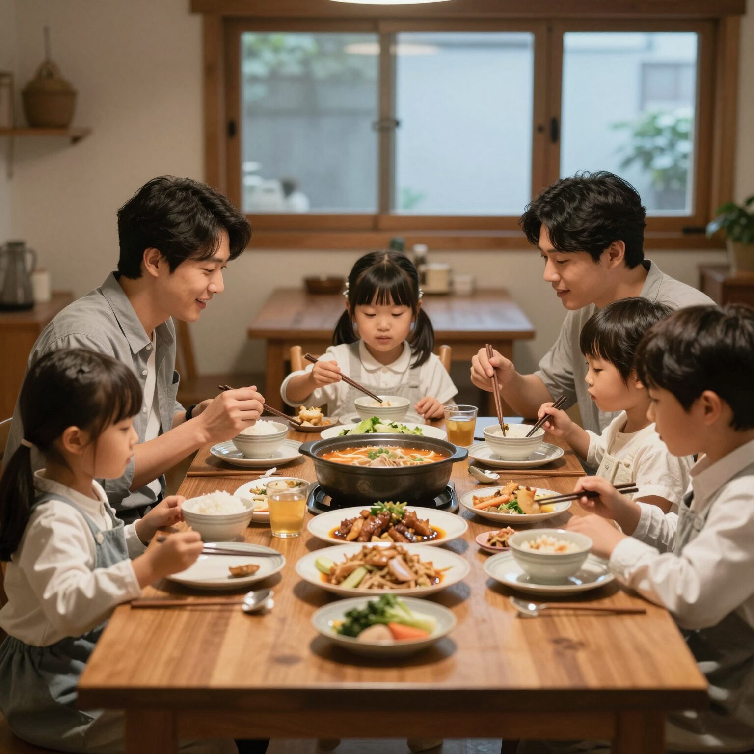 효행장려금을 받는 3세대 가족이 함께 식사하는 모습