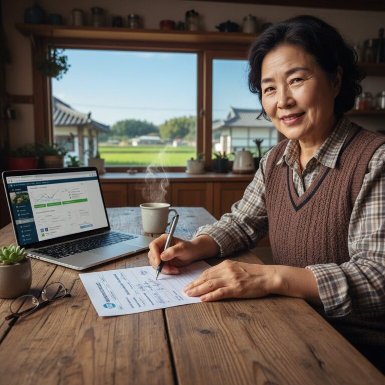 농업인이 연금보험료 지원 신청서를 작성하는 모습