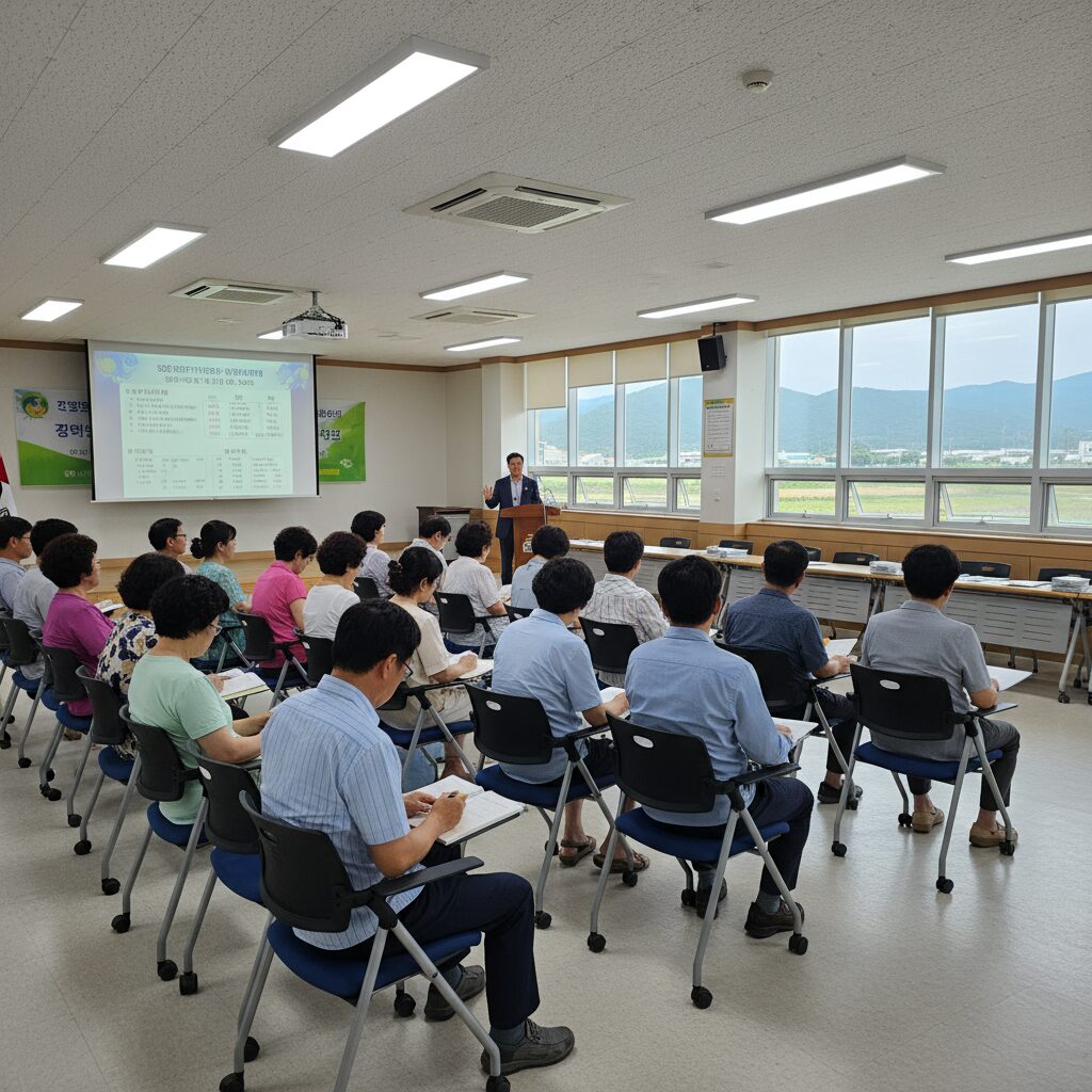 귀농 지원 사업 설명회가 열린 농업기술센터 세미나실 내부