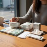 경기지역화폐와 생리용품이 놓인 테이블