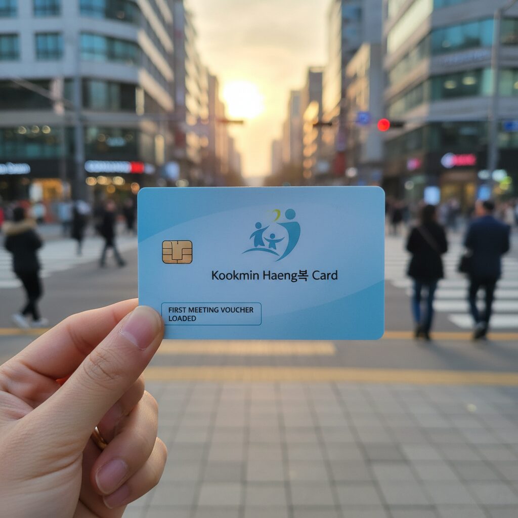 첫만남이용권이 적립된 국민행복카드를 손에 들고 있는 모습