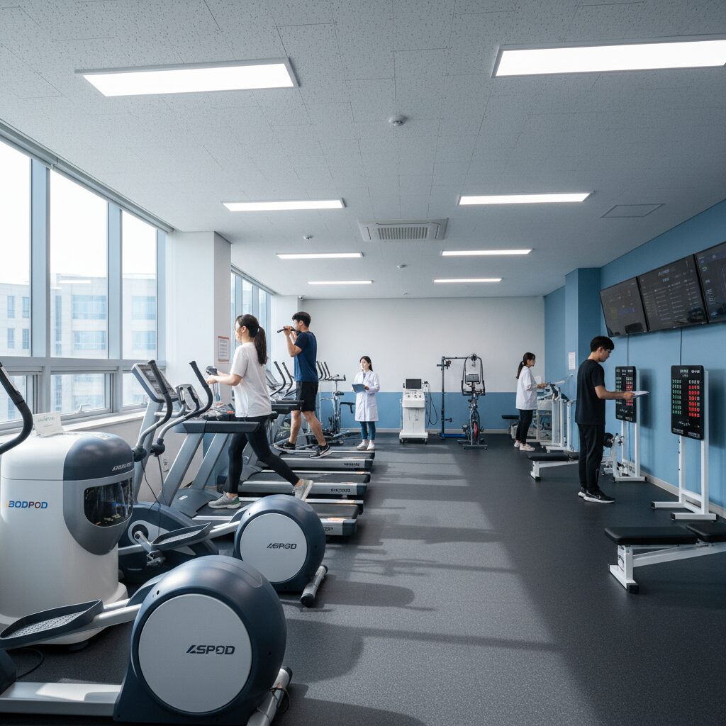 체력인증센터 내부 전경, 다양한 측정 장비가 비치되어 있음