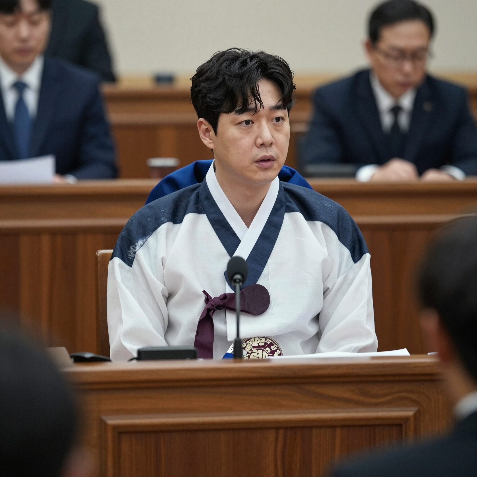 법정에서 국선변호인이 피고인을 변호하는 모습을 상징하는 이미지