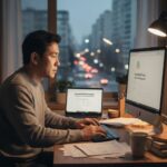 소상공인이 새출발기금 채무조정을 위해 온라인으로 신청하는 모습을 상징하는 이미지