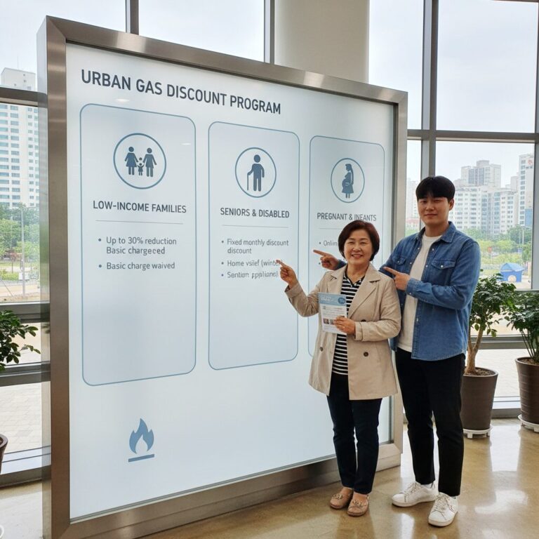사회적 배려대상자를 위한 도시가스 요금 감면 혜택을 설명하는 인포그래픽