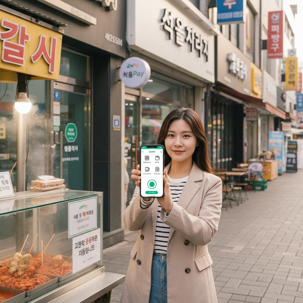 관악사랑상품권 사용 가능한 매장 예시 및 서울페이 앱 화면