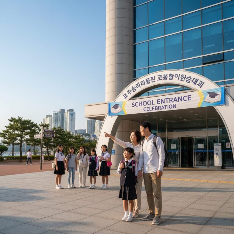 해운대구청과 학교 입학을 상징하는 이미지