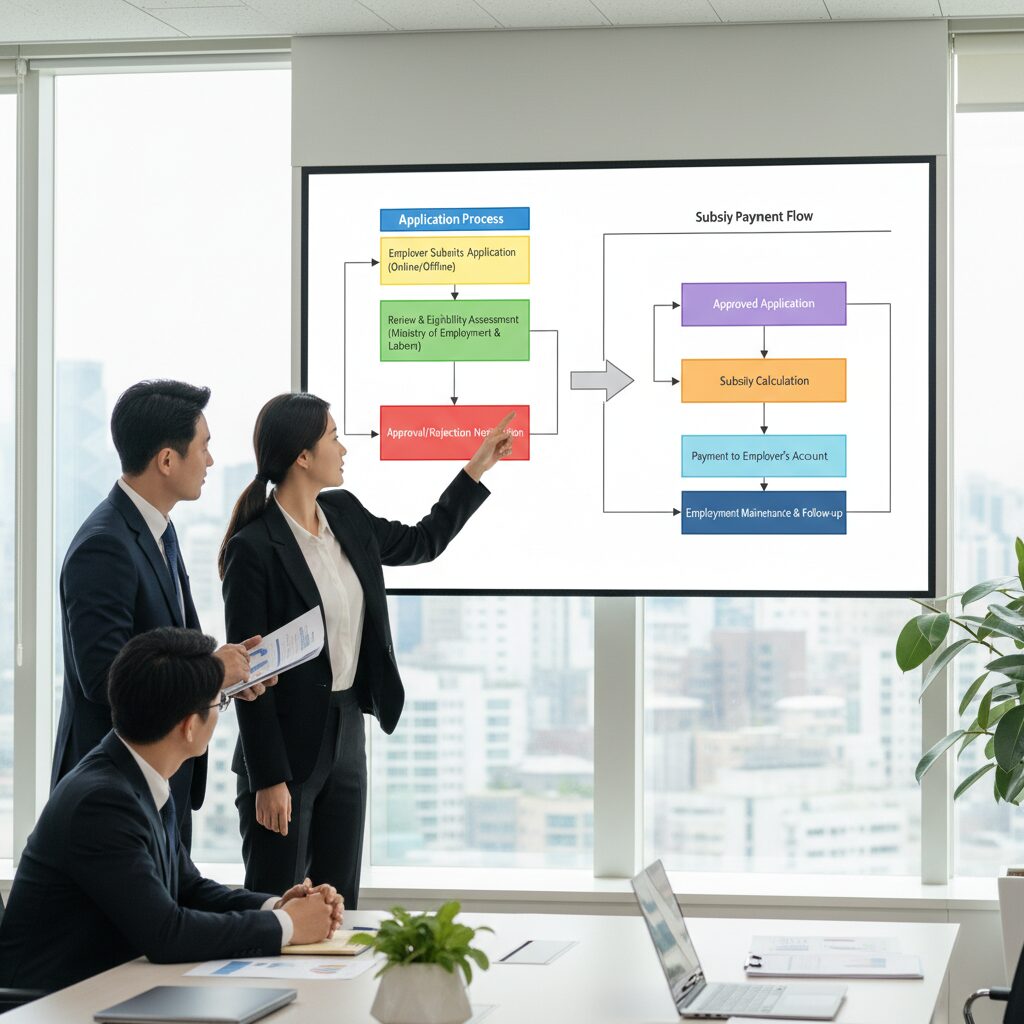 고용촉진장려금 신청 절차와 지원금 지급 흐름도