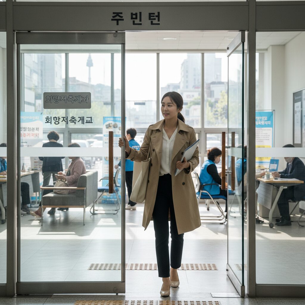 희망저축계좌 가입을 위해 주민센터를 방문하는 모습