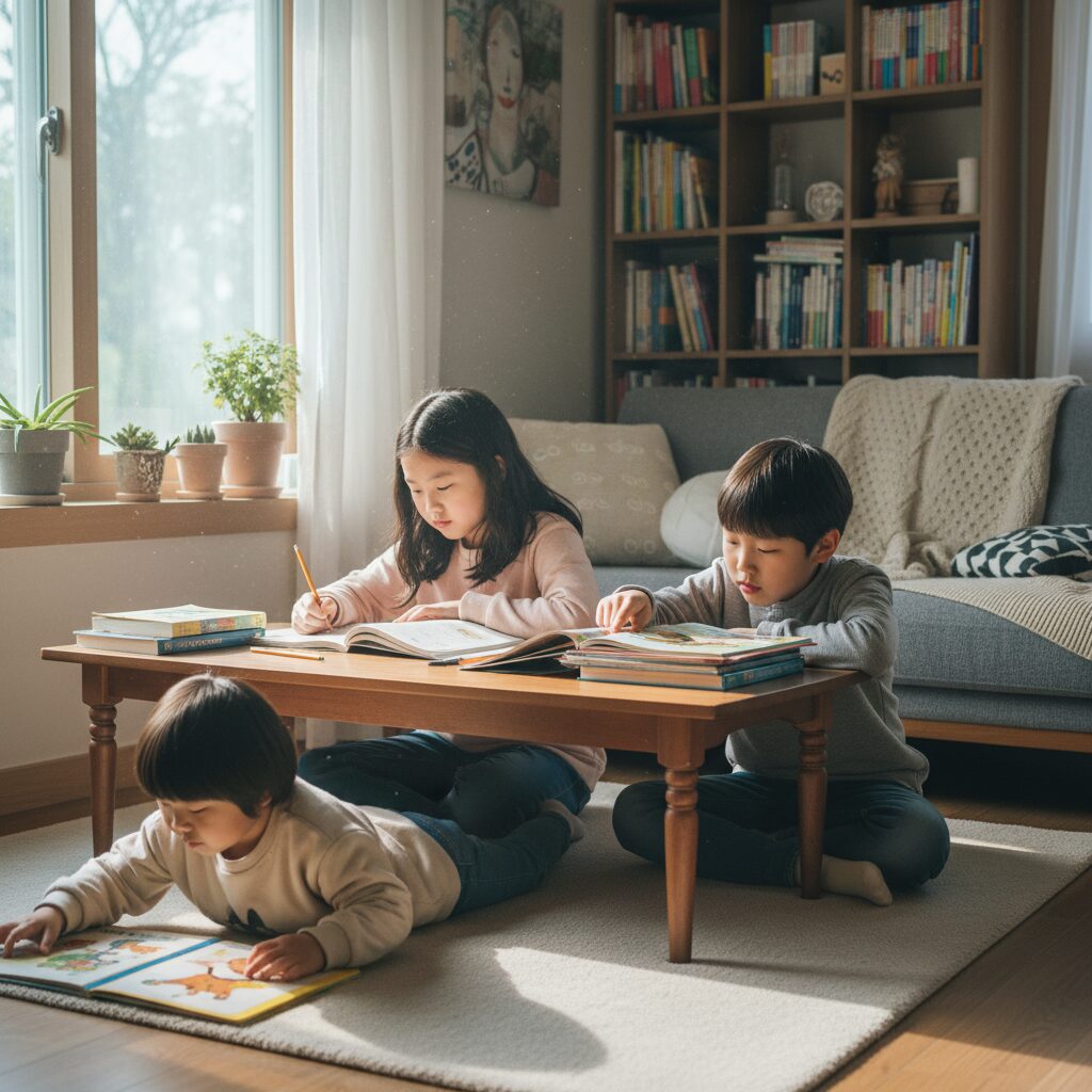 화순군 다자녀 가정 아이들이 책을 읽으며 공부하는 모습