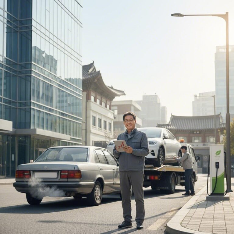 노후 경유차 조기폐차와 친환경 전기차 구매 지원 개념 이미지